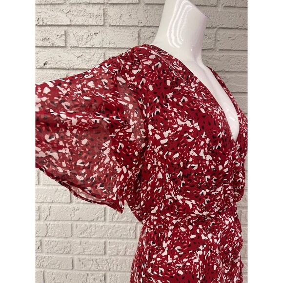 BCBGeneration Women Flutter Sleeve Ruched Front Ruffle Hem V-Neck Dress Size 10 - Picture 8 of 13